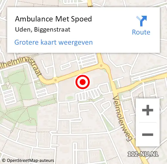 Locatie op kaart van de 112 melding: Ambulance Met Spoed Naar Uden, Biggenstraat op 15 januari 2020 12:11