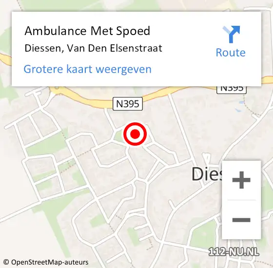 Locatie op kaart van de 112 melding: Ambulance Met Spoed Naar Diessen, Van Den Elsenstraat op 25 april 2014 16:34