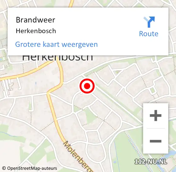 Locatie op kaart van de 112 melding: Brandweer Herkenbosch op 15 januari 2020 14:49