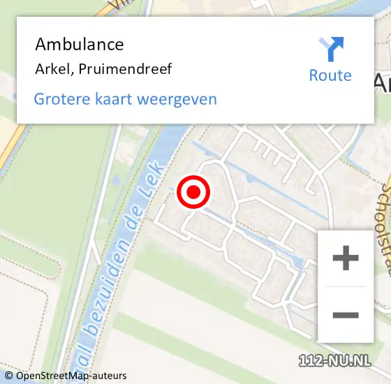 Locatie op kaart van de 112 melding: Ambulance Arkel, Pruimendreef op 15 januari 2020 14:55