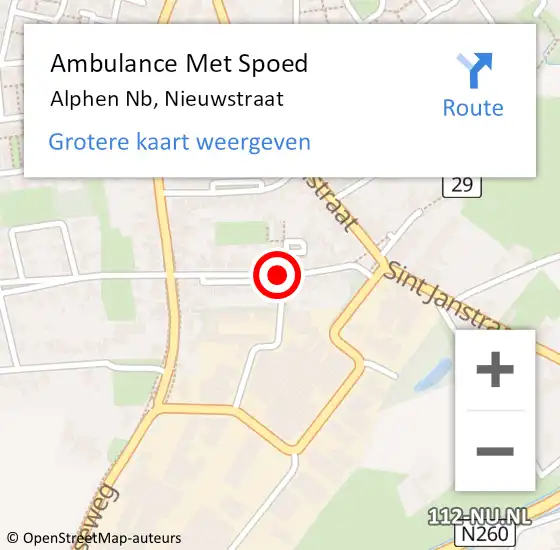 Locatie op kaart van de 112 melding: Ambulance Met Spoed Naar Alphen Nb, Nieuwstraat op 15 januari 2020 15:01