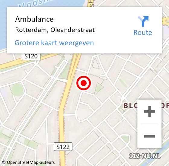 Locatie op kaart van de 112 melding: Ambulance Rotterdam, Oleanderstraat op 15 januari 2020 15:22