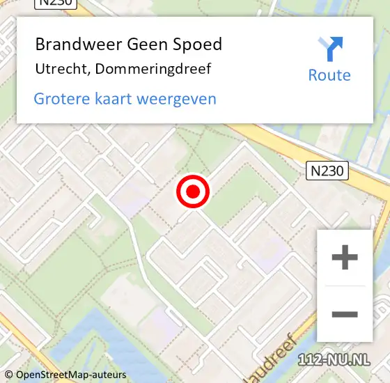 Locatie op kaart van de 112 melding: Brandweer Geen Spoed Naar Utrecht, Dommeringdreef op 15 januari 2020 15:41