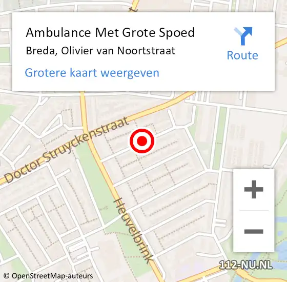 Locatie op kaart van de 112 melding: Ambulance Met Grote Spoed Naar Breda, Olivier Van Noortstraat op 15 januari 2020 17:45