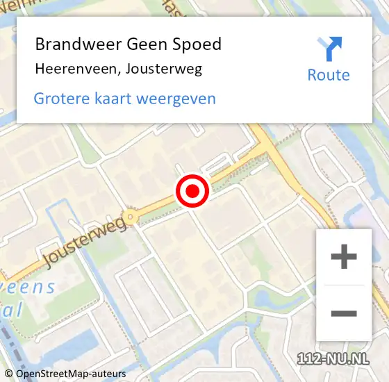 Locatie op kaart van de 112 melding: Brandweer Geen Spoed Naar Heerenveen, Jousterweg op 15 januari 2020 19:37