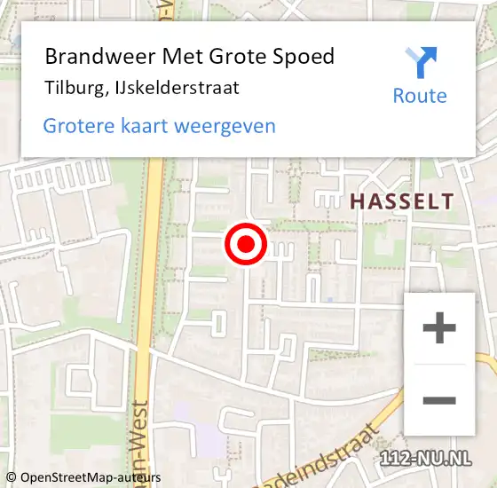 Locatie op kaart van de 112 melding: Brandweer Met Grote Spoed Naar Tilburg, IJskelderstraat op 15 januari 2020 19:58