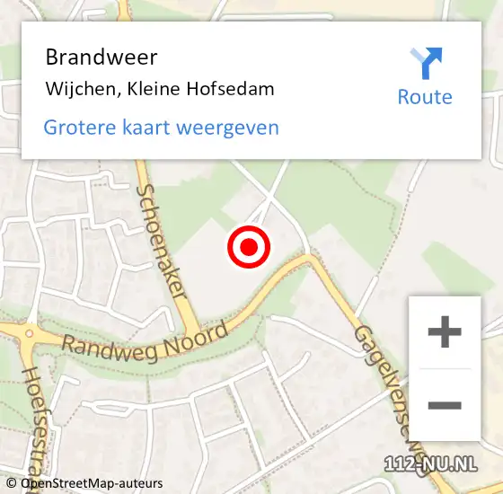 Locatie op kaart van de 112 melding: Brandweer Wijchen, Kleine Hofsedam op 25 april 2014 17:12