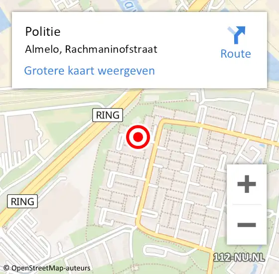 Locatie op kaart van de 112 melding: Politie Almelo, Rachmaninofstraat op 15 januari 2020 22:40