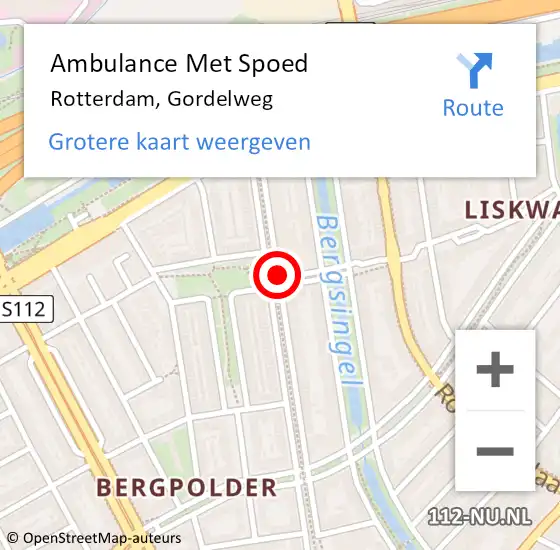 Locatie op kaart van de 112 melding: Ambulance Met Spoed Naar Rotterdam, Gordelweg op 16 januari 2020 07:53