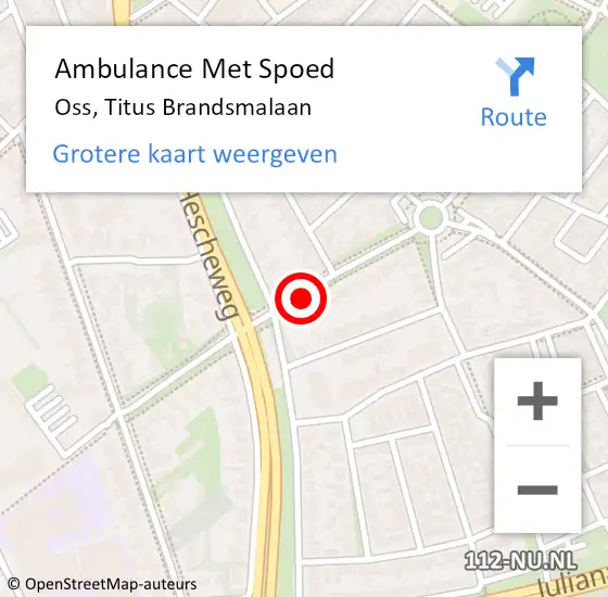 Locatie op kaart van de 112 melding: Ambulance Met Spoed Naar Oss, Titus Brandsmalaan op 16 januari 2020 11:49