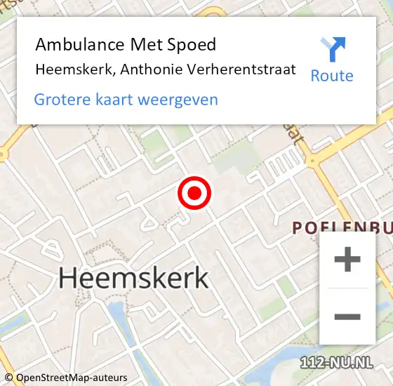 Locatie op kaart van de 112 melding: Ambulance Met Spoed Naar Heemskerk, Anthonie Verherentstraat op 16 januari 2020 13:11