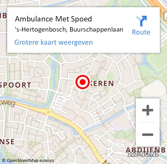 Locatie op kaart van de 112 melding: Ambulance Met Spoed Naar 's-Hertogenbosch, Buurschappenlaan op 16 januari 2020 13:38