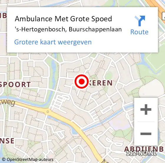 Locatie op kaart van de 112 melding: Ambulance Met Grote Spoed Naar 's-Hertogenbosch, Buurschappenlaan op 16 januari 2020 13:43