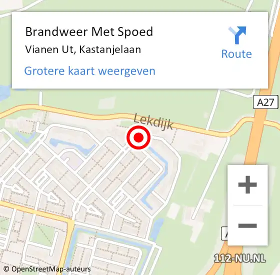 Locatie op kaart van de 112 melding: Brandweer Met Spoed Naar Vianen Ut, Kastanjelaan op 16 januari 2020 18:10