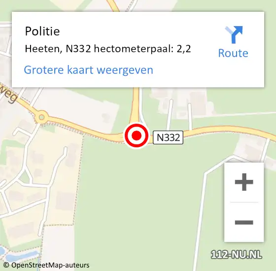 Locatie op kaart van de 112 melding: Politie Heeten, N332 hectometerpaal: 2,2 op 16 januari 2020 18:36