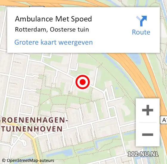 Locatie op kaart van de 112 melding: Ambulance Met Spoed Naar Rotterdam, Oosterse tuin op 17 januari 2020 10:06