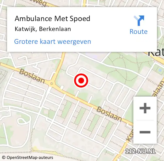 Locatie op kaart van de 112 melding: Ambulance Met Spoed Naar Katwijk, Berkenlaan op 17 januari 2020 10:44