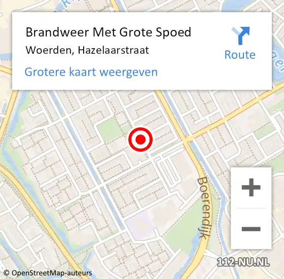 Locatie op kaart van de 112 melding: Brandweer Met Grote Spoed Naar Woerden, Hazelaarstraat op 17 januari 2020 12:00