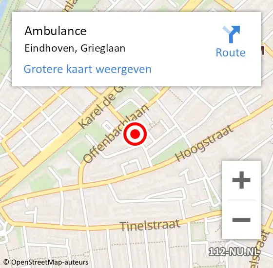 Locatie op kaart van de 112 melding: Ambulance Eindhoven, Grieglaan op 17 januari 2020 16:47