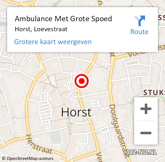 Locatie op kaart van de 112 melding: Ambulance Met Grote Spoed Naar Horst, Loevestraat op 17 januari 2020 19:44