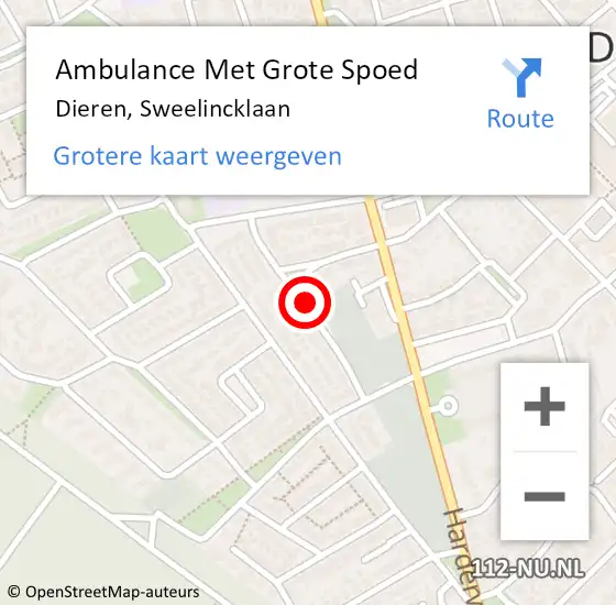 Locatie op kaart van de 112 melding: Ambulance Met Grote Spoed Naar Dieren, Sweelincklaan op 17 januari 2020 22:31