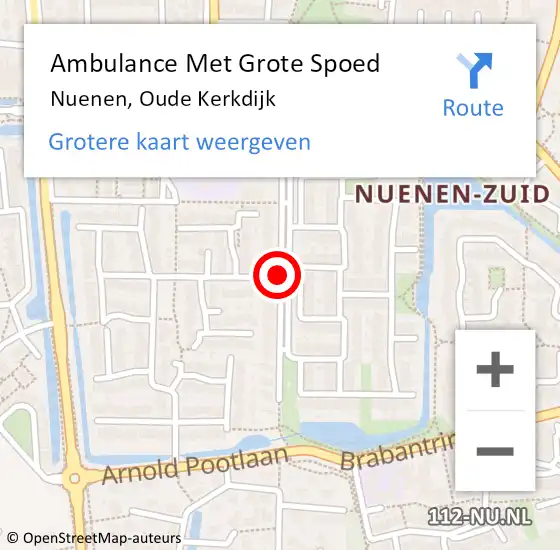 Locatie op kaart van de 112 melding: Ambulance Met Grote Spoed Naar Nuenen, Oude Kerkdijk op 17 januari 2020 22:42
