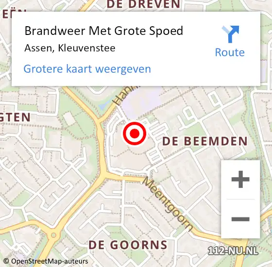 Locatie op kaart van de 112 melding: Brandweer Met Grote Spoed Naar Assen, Kleuvenstee op 17 januari 2020 23:31