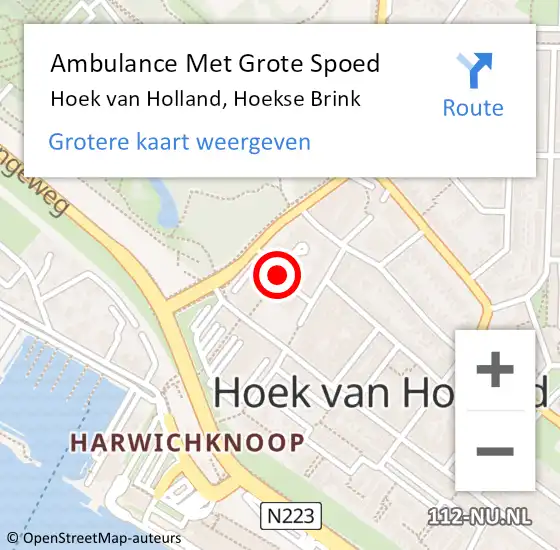 Locatie op kaart van de 112 melding: Ambulance Met Grote Spoed Naar Hoek van Holland, Hoekse Brink op 18 januari 2020 00:08