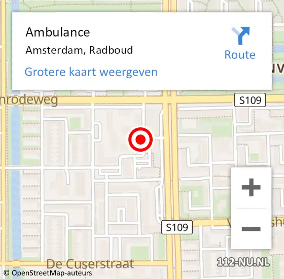 Locatie op kaart van de 112 melding: Ambulance Amsterdam, Radboud op 18 januari 2020 00:20