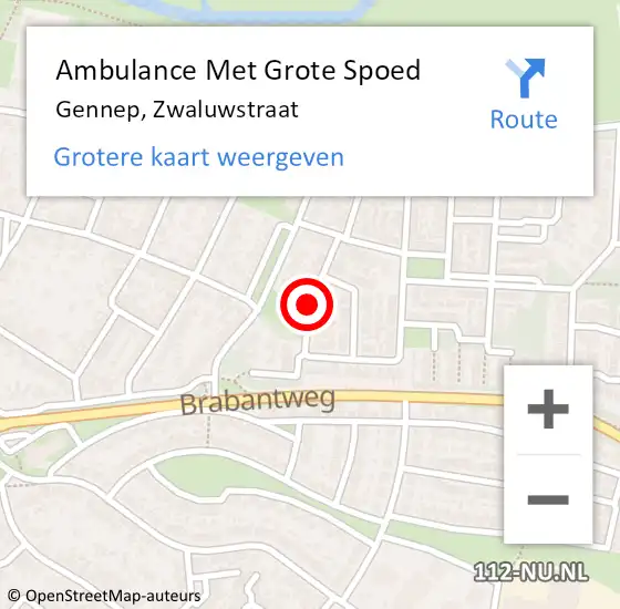 Locatie op kaart van de 112 melding: Ambulance Met Grote Spoed Naar Gennep, Zwaluwstraat op 18 januari 2020 00:36