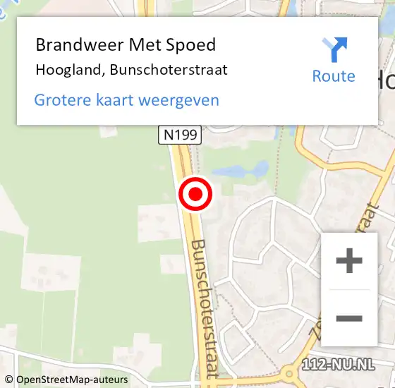 Locatie op kaart van de 112 melding: Brandweer Met Spoed Naar Hoogland, Bunschoterstraat op 18 januari 2020 06:31