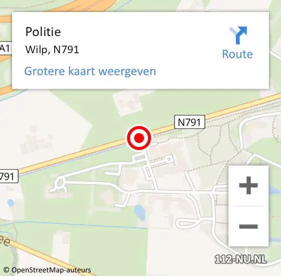 Locatie op kaart van de 112 melding: Politie Wilp, N791 op 18 januari 2020 12:08
