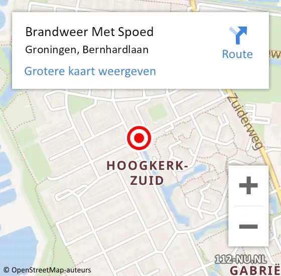 Locatie op kaart van de 112 melding: Brandweer Met Spoed Naar Groningen, Bernhardlaan op 18 januari 2020 12:09