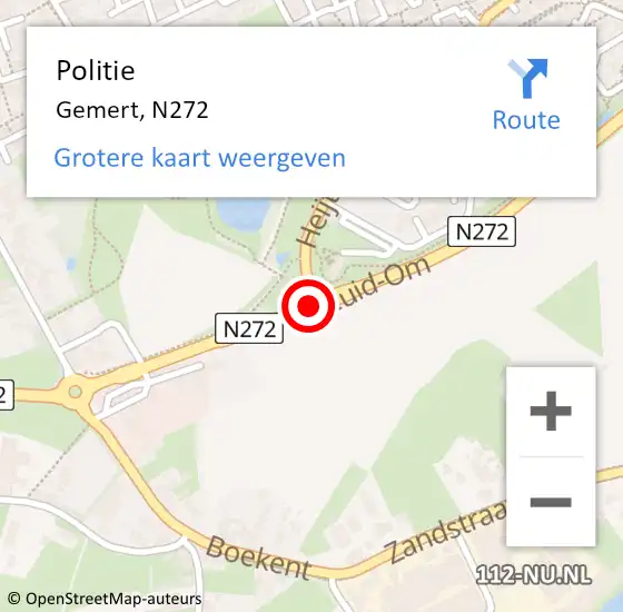 Locatie op kaart van de 112 melding: Politie Gemert, N272 op 18 januari 2020 12:41