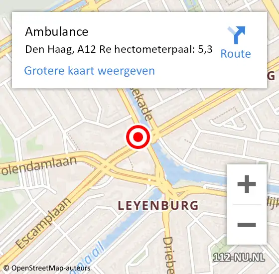 Locatie op kaart van de 112 melding: Ambulance Den Haag, A12 Re hectometerpaal: 5,3 op 18 januari 2020 13:16