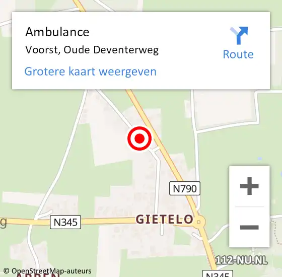 Locatie op kaart van de 112 melding: Ambulance Voorst, Oude Deventerweg op 18 januari 2020 15:39