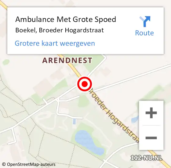 Locatie op kaart van de 112 melding: Ambulance Met Grote Spoed Naar Boekel, Broeder Hogardstraat op 18 januari 2020 18:30