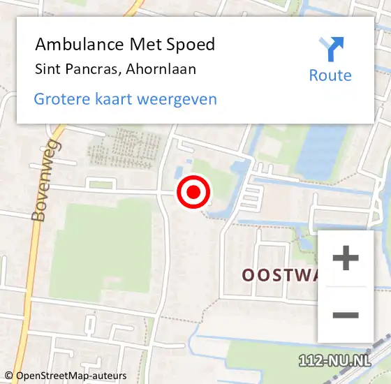Locatie op kaart van de 112 melding: Ambulance Met Spoed Naar Sint Pancras, Ahornlaan op 18 januari 2020 19:16