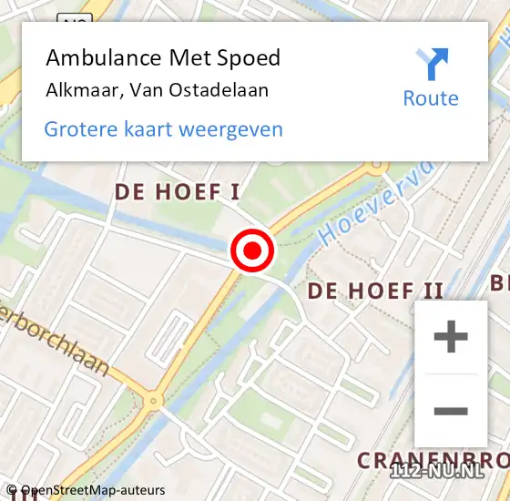 Locatie op kaart van de 112 melding: Ambulance Met Spoed Naar Alkmaar, Van Ostadelaan op 18 januari 2020 20:36