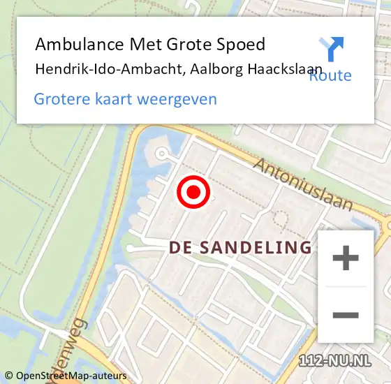 Locatie op kaart van de 112 melding: Ambulance Met Grote Spoed Naar Hendrik-Ido-Ambacht, Aalborg Haackslaan op 18 januari 2020 20:38
