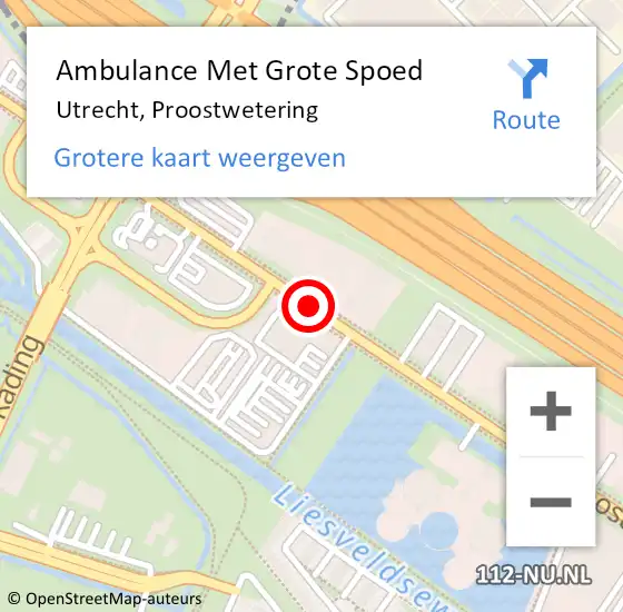 Locatie op kaart van de 112 melding: Ambulance Met Grote Spoed Naar Utrecht, Proostwetering op 18 januari 2020 21:50