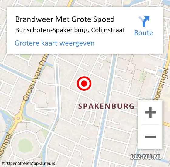 Locatie op kaart van de 112 melding: Brandweer Met Grote Spoed Naar Bunschoten-Spakenburg, Colijnstraat op 18 januari 2020 23:00