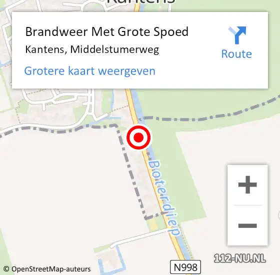 Locatie op kaart van de 112 melding: Brandweer Met Grote Spoed Naar Kantens, Middelstumerweg op 19 januari 2020 01:25