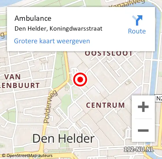 Locatie op kaart van de 112 melding: Ambulance Den Helder, Koningdwarsstraat op 19 januari 2020 11:12