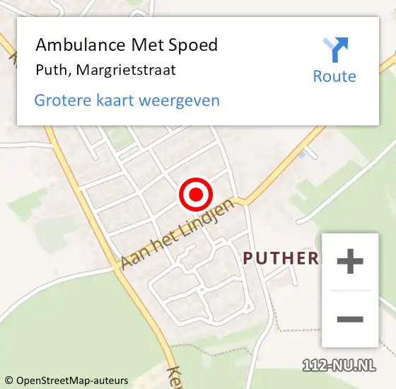 Locatie op kaart van de 112 melding: Ambulance Met Spoed Naar Puth, Margrietstraat op 26 april 2014 00:27