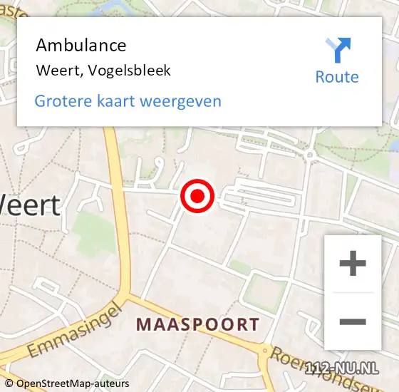 Locatie op kaart van de 112 melding: Ambulance Weert, Vogelsbleek op 19 januari 2020 12:50