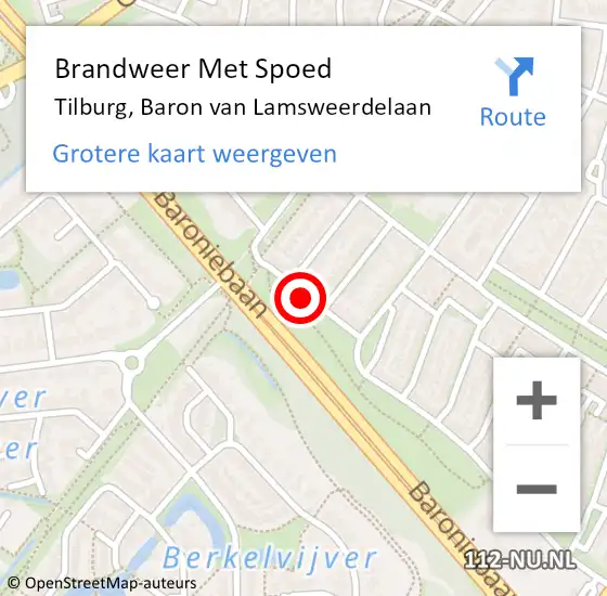 Locatie op kaart van de 112 melding: Brandweer Met Spoed Naar Tilburg, Baron van Lamsweerdelaan op 19 januari 2020 13:52