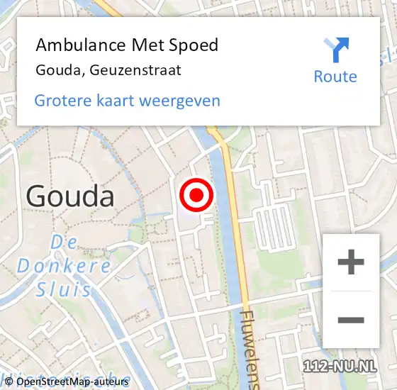 Locatie op kaart van de 112 melding: Ambulance Met Spoed Naar Gouda, Geuzenstraat op 19 januari 2020 16:13