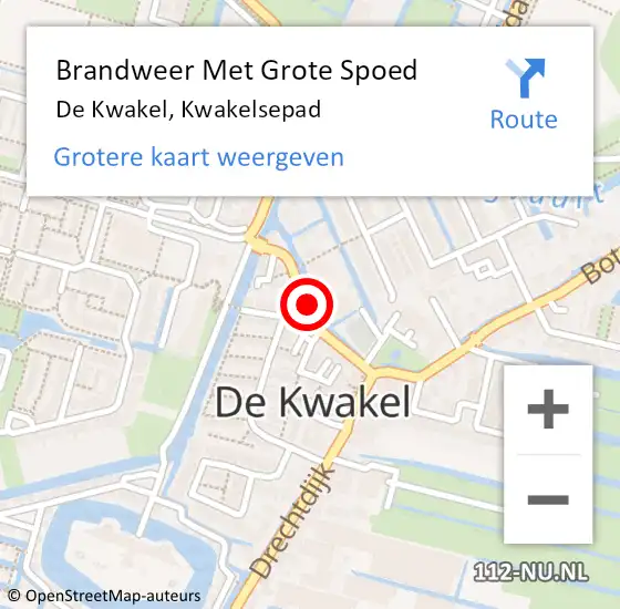 Locatie op kaart van de 112 melding: Brandweer Met Grote Spoed Naar De Kwakel, Kwakelsepad op 19 januari 2020 18:47