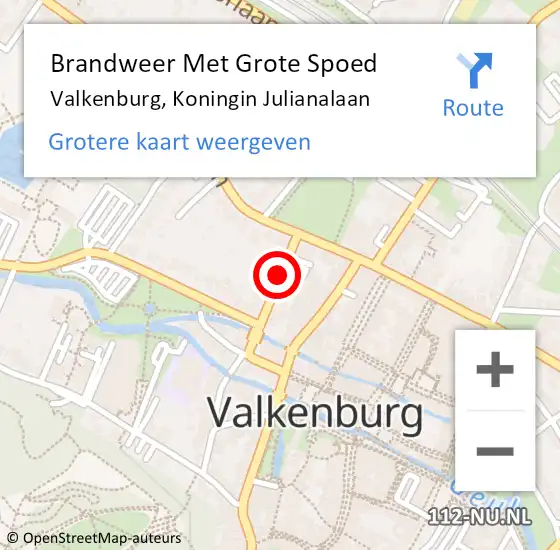 Locatie op kaart van de 112 melding: Brandweer Met Grote Spoed Naar Valkenburg, Koningin Julianalaan op 19 januari 2020 19:05